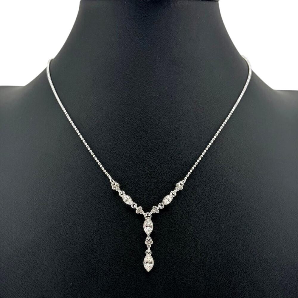 Monet Crystal Rhinestone Bridal Elegant Formal Y Drop Silver Tone 18" Necklace